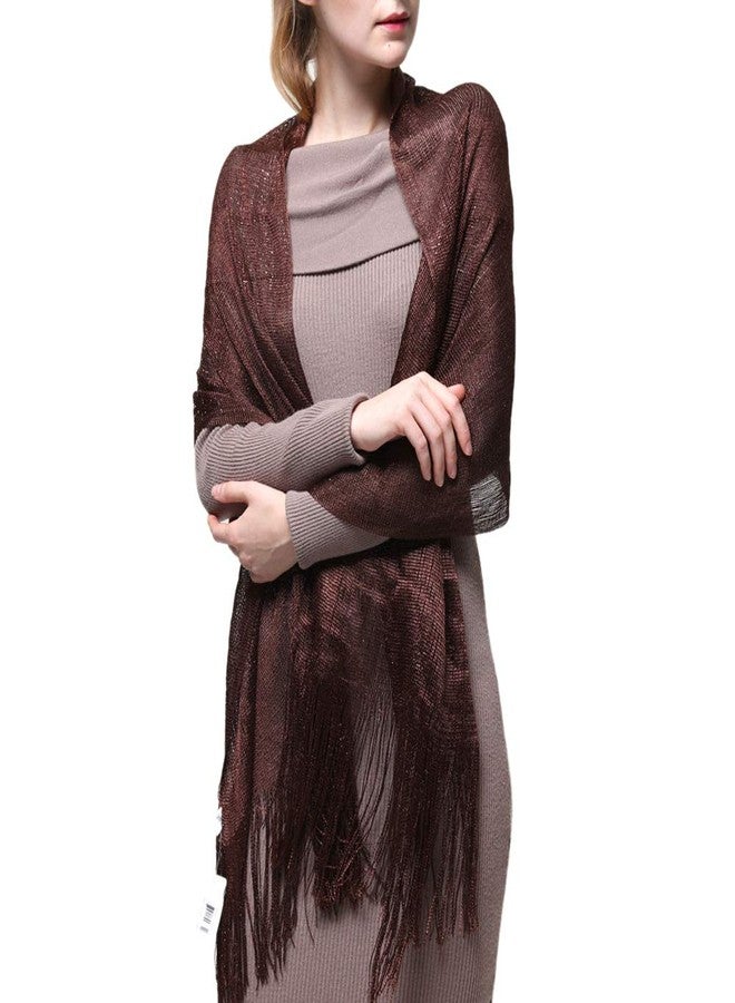 TZ Promise Women's Wedding Evening Shawl and Wrap Glitter Metallic Party Dresses Scarf with Fringe (Brown) - Image 2